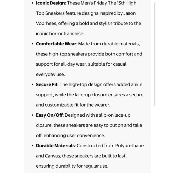 Jason Voorhees Friday The 13th HIGH Top Shoes GroundUp Sneakers Size 8.5 RARE - Picture 12 of 14